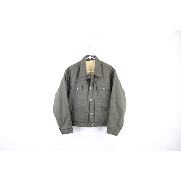 Vintage 60s Streetwear Mens 42 Deep Pile Fleece Lined Trucker Jacket Green USA
